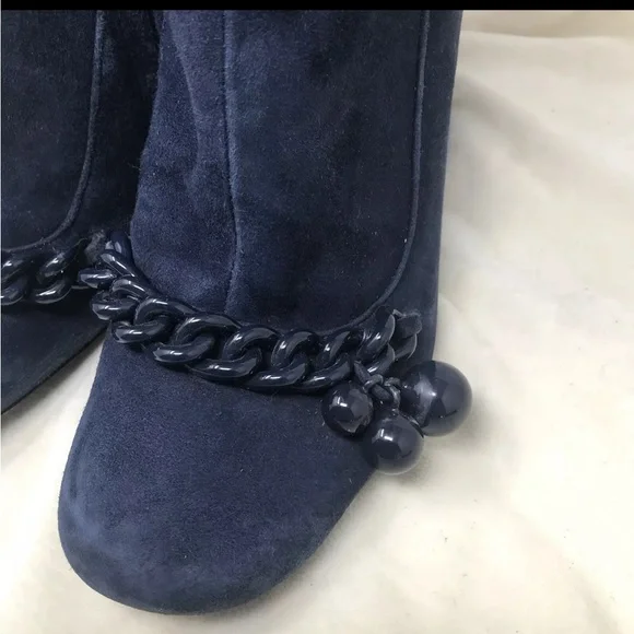 Tory Burch Addison Blue Suede Tall Boots Womens size 8M Royal Navy #44914 Zip Up - Picture 10 of 14